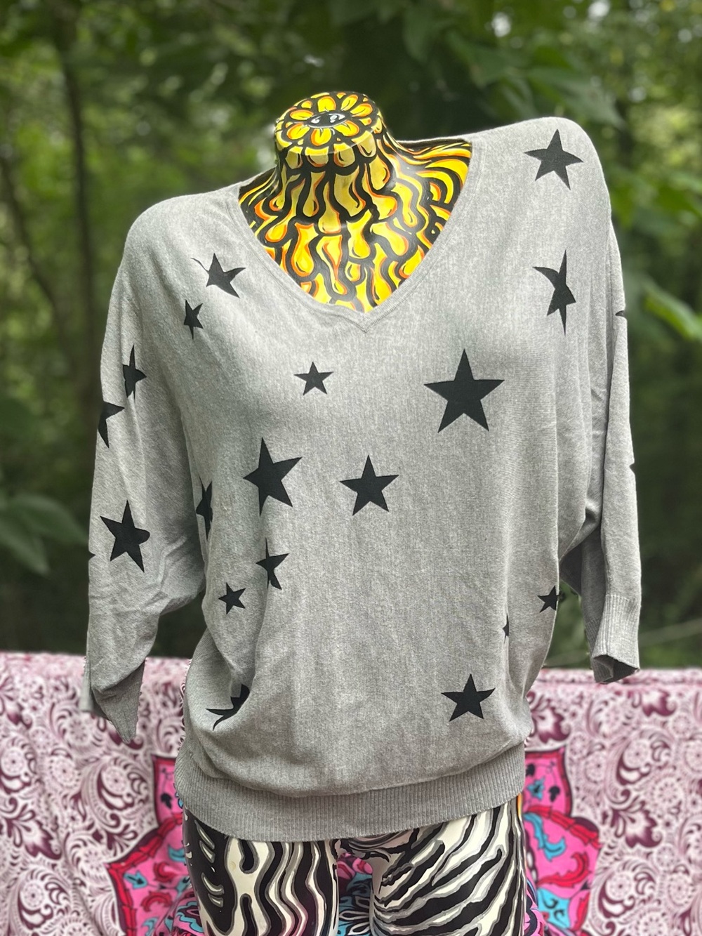 Premise Gray Crewneck Sweater with Yellow and Black Flame Lining